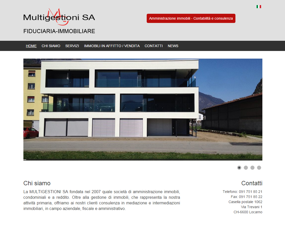 Nuova realizzazione del sito web per l'azienda Multigestioni a Locarno